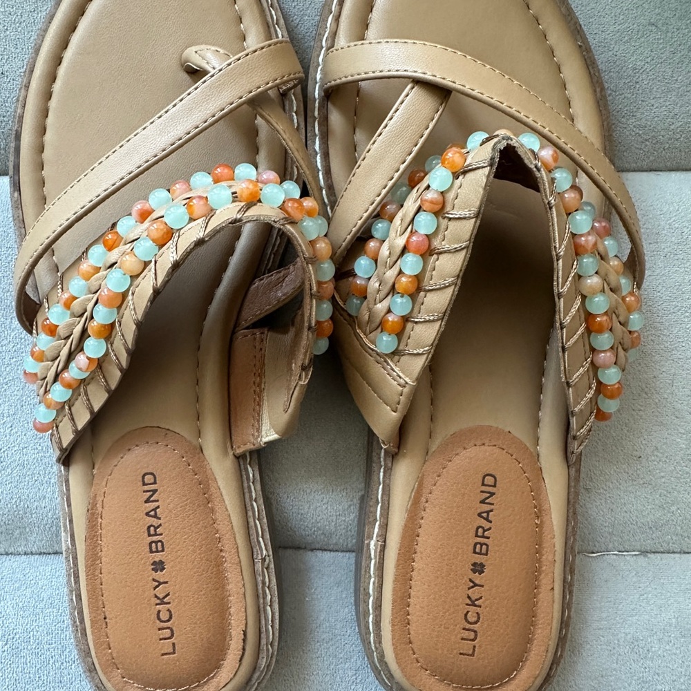 Lucky Brand Tan Beaded Women's Sandals